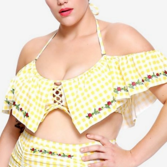 Disney Other - DISNEY BELLE YELLOW GINGHAM ROSE BIKINI Top.